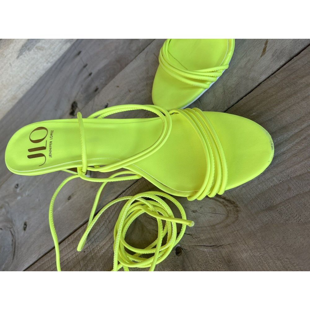 JLO Jennifer Lopez Neon Lime Faux Leather 4" Heel Strappy Sandals‎ Size 6 - Picture 9 of 11